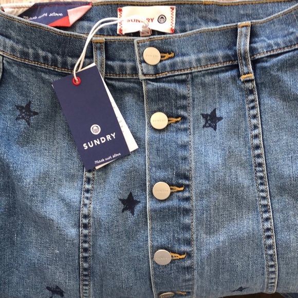 NWT SUNDRY STAMPED STARS N62 SKIRT MEDIUM WASH - Picture 2 of 6